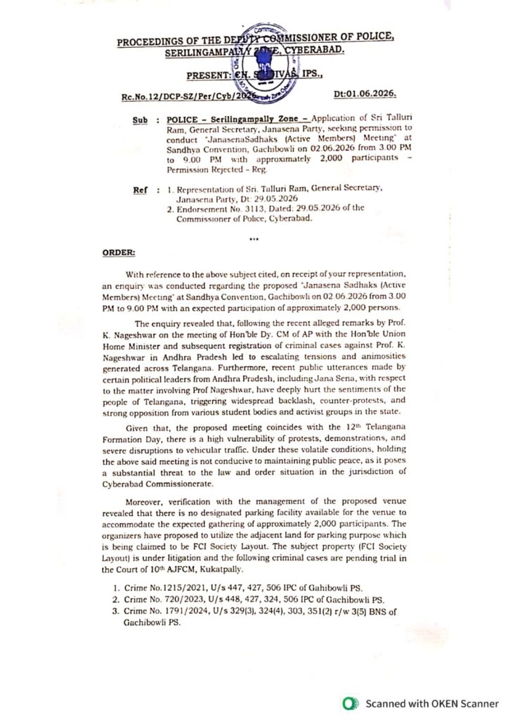 Pawan Kalyan Sabha Permission